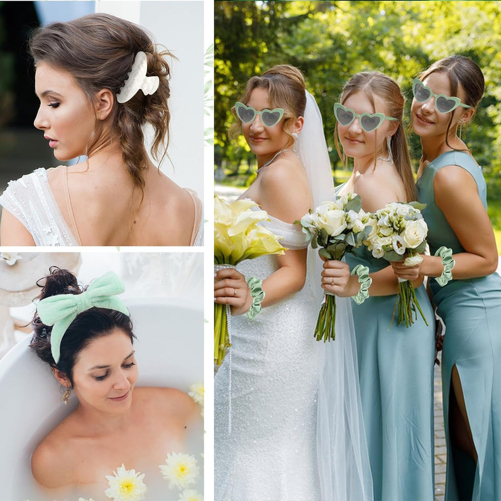 4PCS Bridesmaid Proposal Gifts Satin Hair Scrunchies Heart Sunglasses Spa Headband Acrylic Claw Clips Bachelorette
