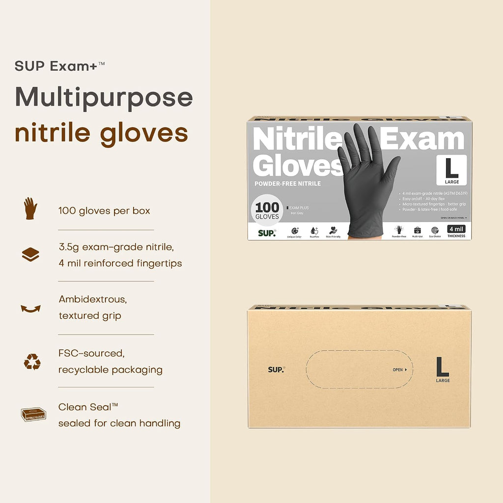 Powder-Free Nitrile Exam Gloves, 100 Count, Food Safe Latex-Free Medical Non-Sterile Cooking Disposable Glove, Black