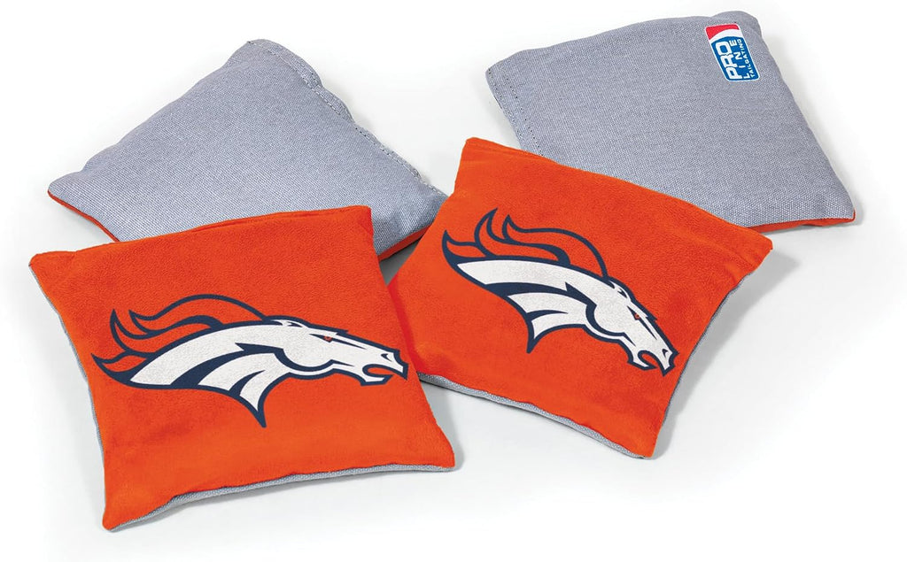 NFL Pro Football Denver Broncos Dual-Sided Bean Bags by Wild Sports, 4 Pack - Premium Toss Bags for Cornhole Sets