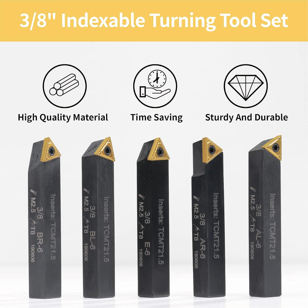 3/8" Carbide Turning Tool Set TCMT Inserts 5Pcs Metal Lathe