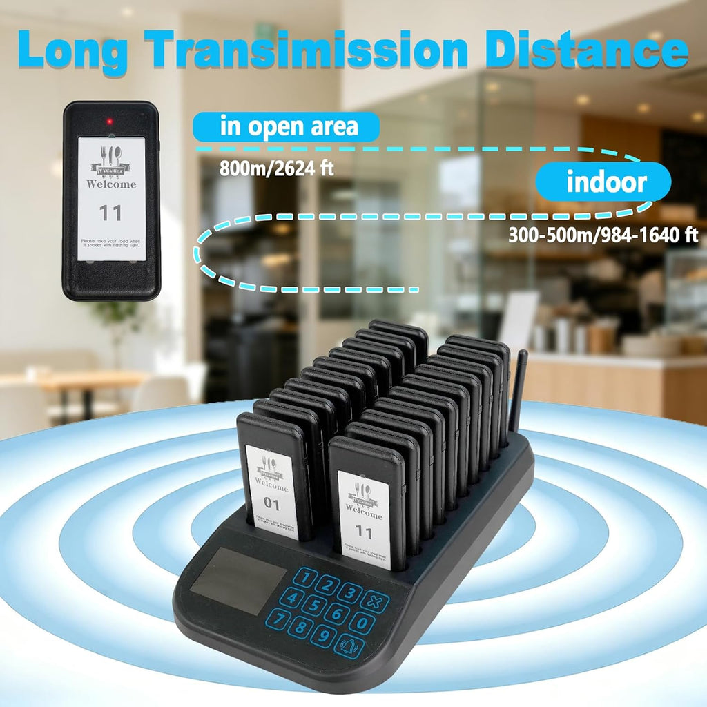 Restaurant Pager System,Social Distancing Buzzer 20 Pagers(Black)