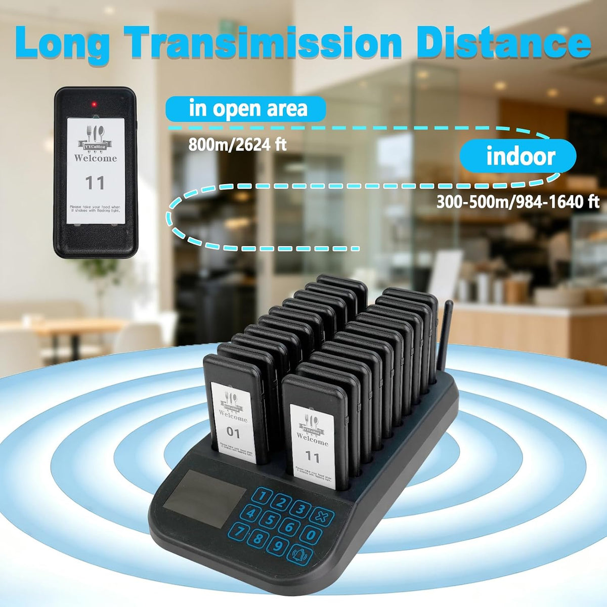 Restaurant Pager System,Social Distancing Buzzer 20 Pagers(Black)