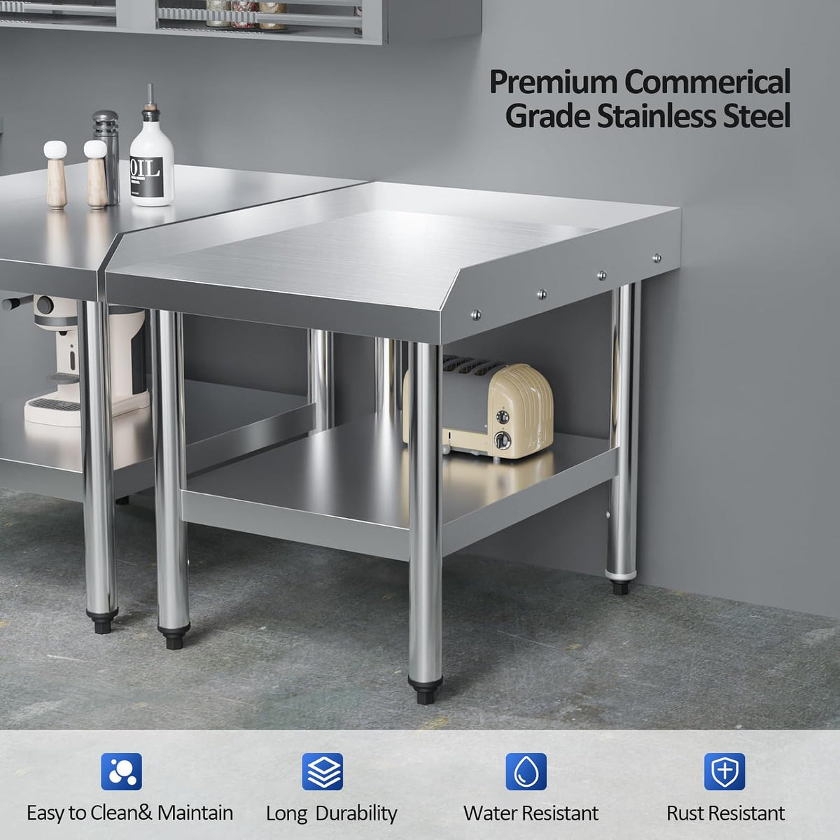 24" L x 30" W x 26" H Stainless Steel Equipment Stand with Undershelf, NSF Commercial Prep & Work Table, Grill Table