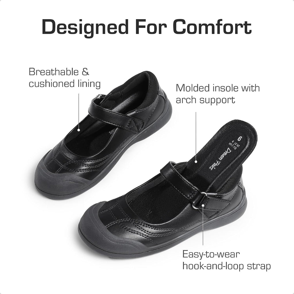 Toddler Girls Mary Jane School Shoes | Toe Protective Arch Support Uniform Dress Up Flats Anti-slip Outsole for