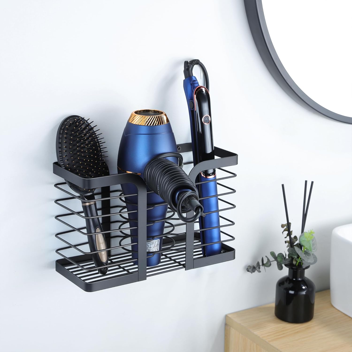 Hair Dryer Holder - Hair Tool Organizer 3-in-1 Blow Dryer Holder Adjustable Height, Bathroom Organizer Wall