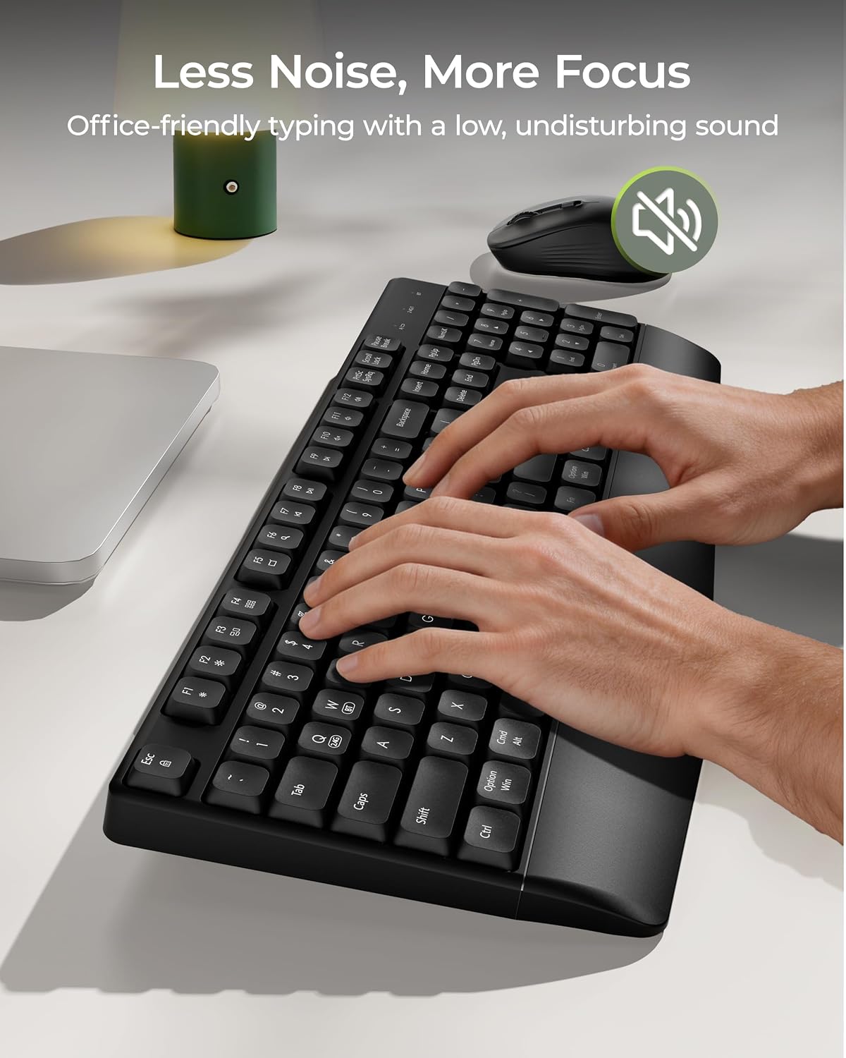 COE200 Wireless Bluetooth Keyboard and Mouse Combo with Wrist Rest | USB/Bluetooth multi-device switching, quiet keys
