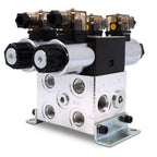 Electric Hydraulic Double Acting Control Valve w/Rocker Switch, 2 Spool, 15 GPM (A Spool Controls Double Acting Cylinders, 24 Volt)