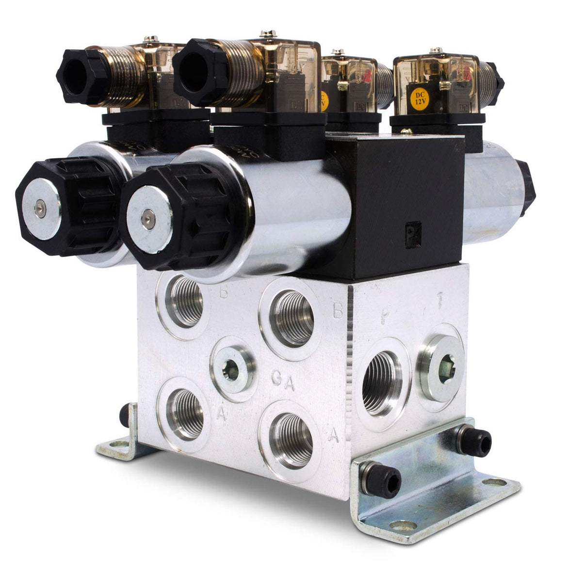 Electric Hydraulic Double Acting Control Valve w/Rocker Switch, 2 Spool, 15 GPM (A Spool Controls Double Acting Cylinders, 24 Volt)