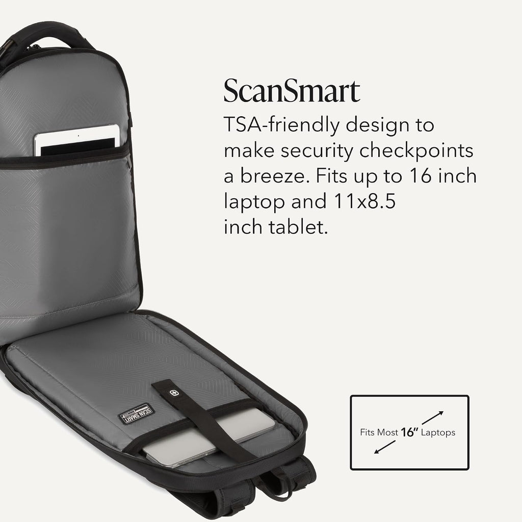 Travel Tech Pro Laptop Backpack – Fits Laptops up to 16” – ScanSmart TSA-Friendly Backpack with Multiple Organizer