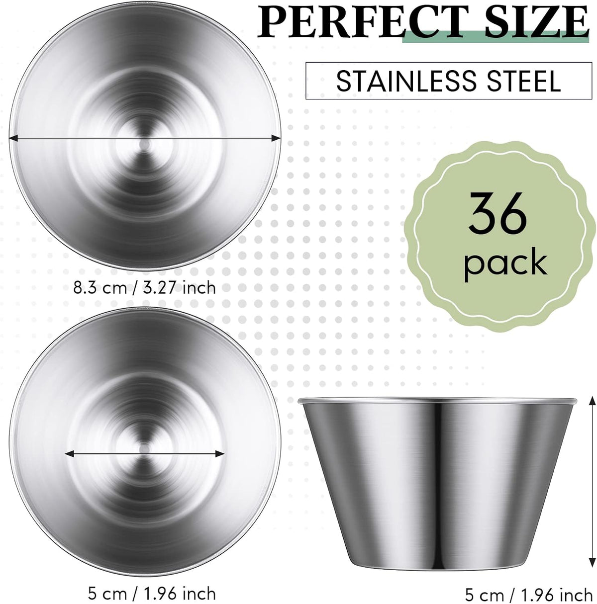 36 Pieces 5.5 oz Ramekins Stainless Steel Condiments Cups Metal Dipping Sauce Cups for Drinking Butter Ice Cubes