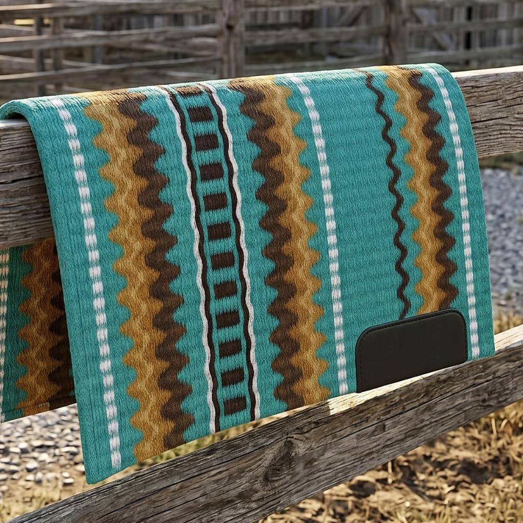 Western Show Saddle Pad/Blanket for Horses - Handmade Wool Saddle Blanket with New Zealand Design, Thick, Durable &