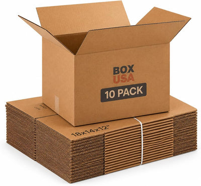 Medium Moving Boxes 18"L x 14"W x 12"H 10-Pack - Corrugated Cardboard Box for Shipping, Mailing, Packing, Packaging