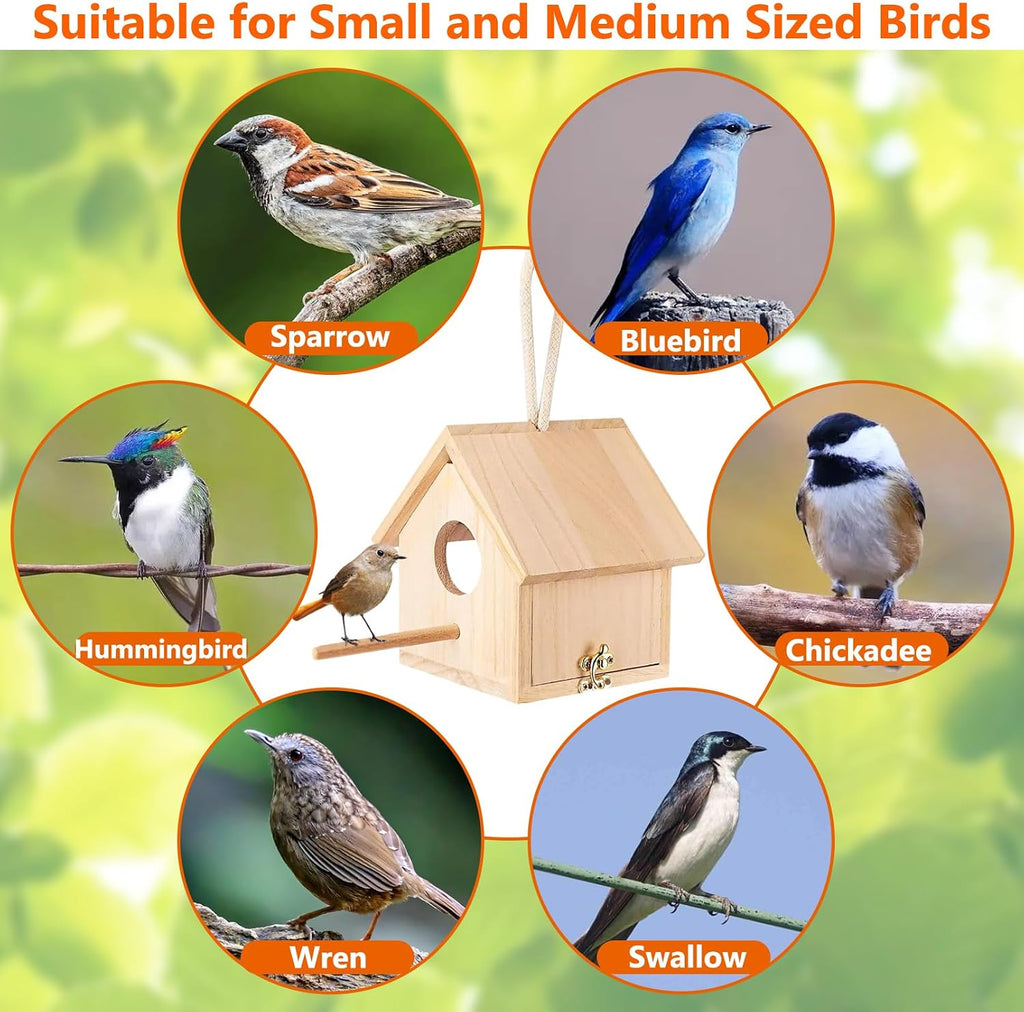 Wooden Bird House Transparent Outdoor Bird House Hanging Nests Box Garden Patio DIY Decorative for Wren Swallow