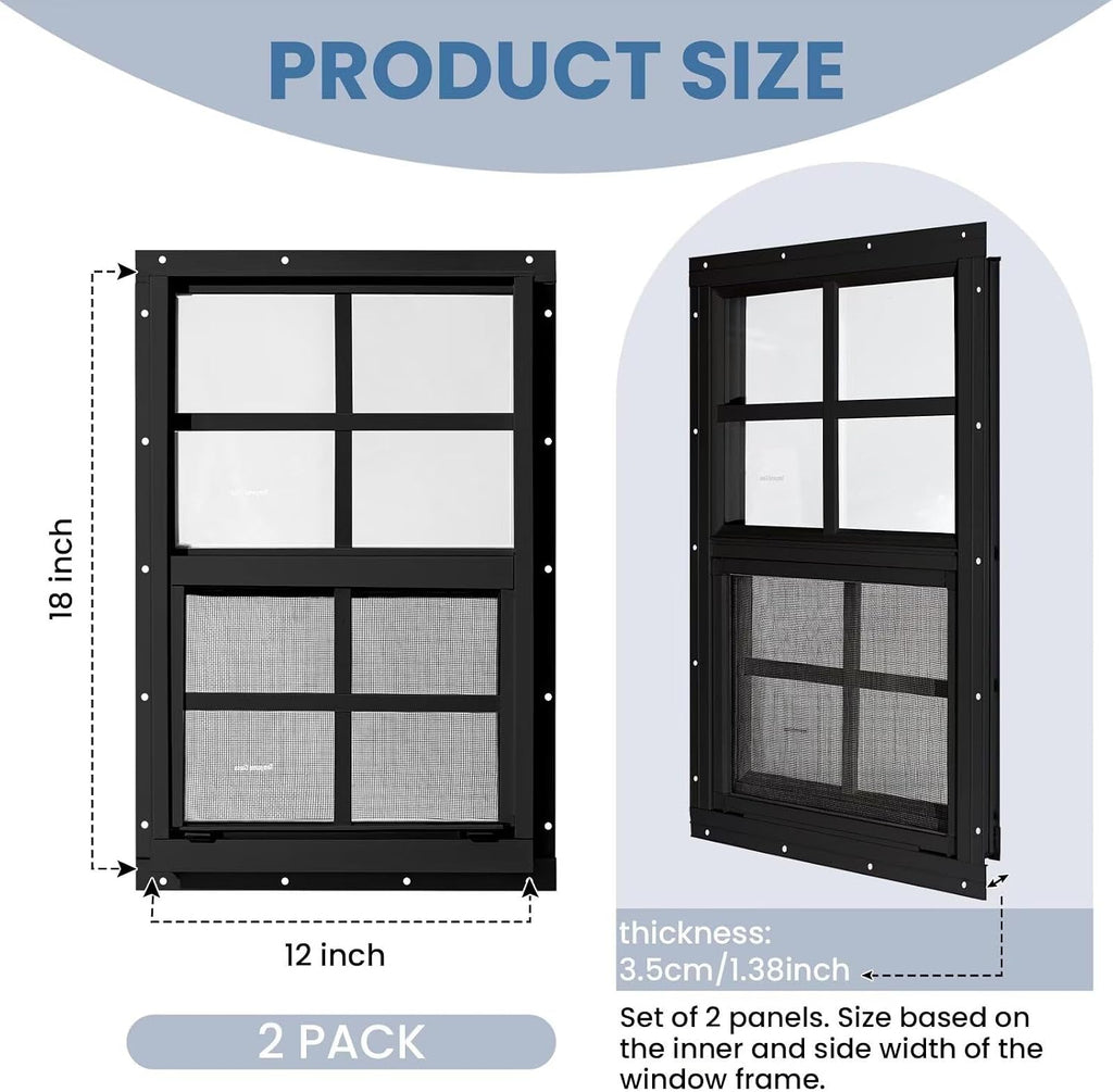 12" x 18" 2 Pack Shed Windows, Black