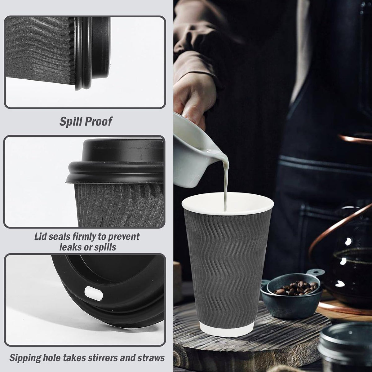 50 Pack 16 oz Insulated Disposable Coffee Cups with Lids