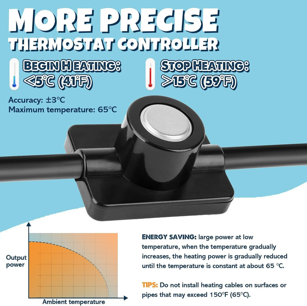 3~100FT Heat Tape for Water Pipes, UL & ETL Certified 30 FT Self-Regulating Pipe Heating Cable with Thermostat for