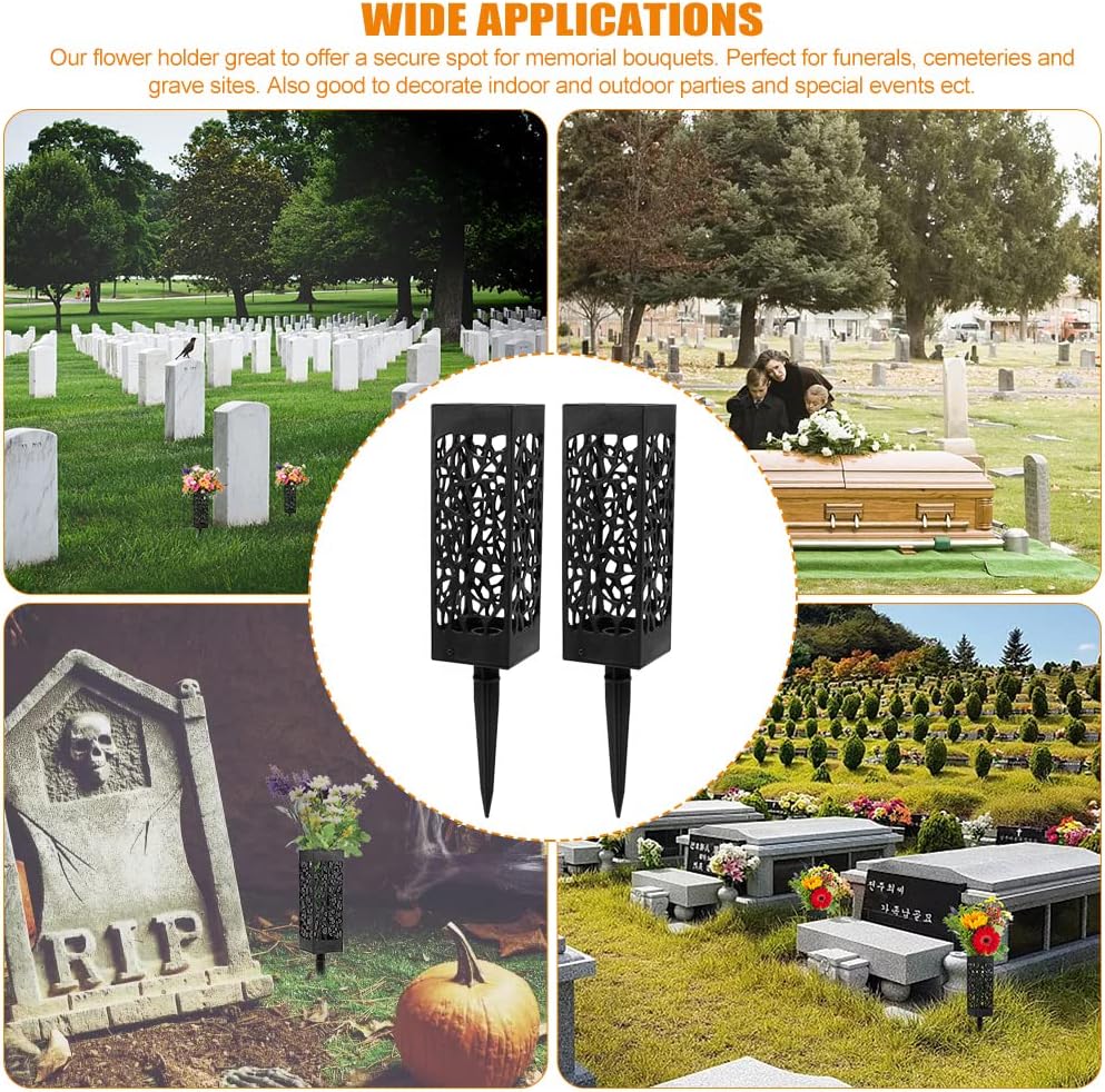Cemetery Vases for Grave, 4 Pack 12 inch Memorial Cemetery Floral Holder Grave Vase in Ground, Floral Vase Cones with