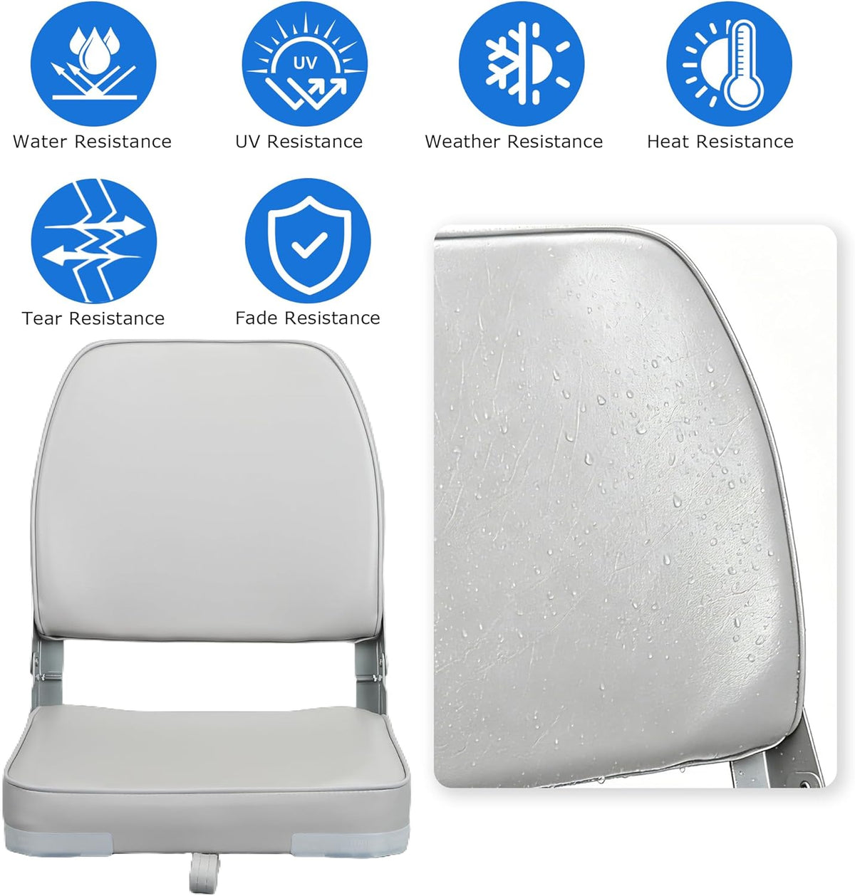 Folding Low Back Gray Boat Seats Fishing Seat Fits Jon Bass | Marine Grade, UV & Tear Resistant, aluminum hinges