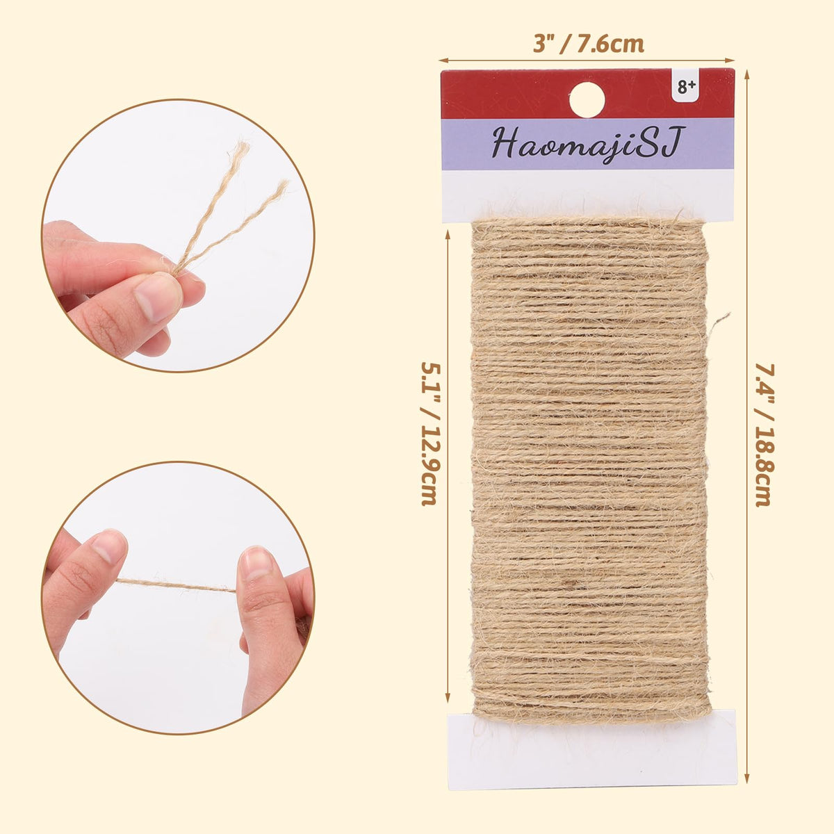 1.5mm 4Pack Brown Natural Jute Twine 656FT Total for Gift Wrap, DIY Crafts