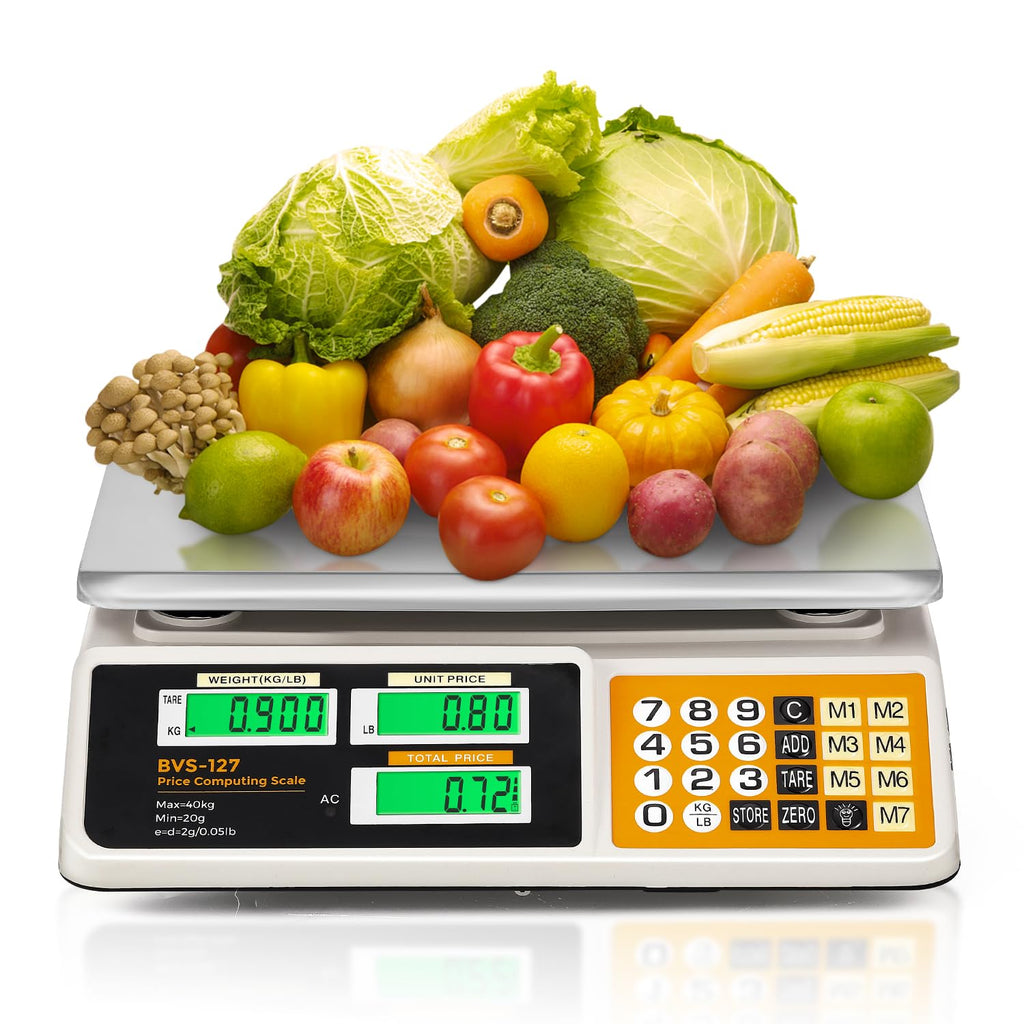 Price Computing Scale 88lb/ 40kg, Commercial Food Weighing Scale 2g Division, Rechargeable Produce Deli Scale with