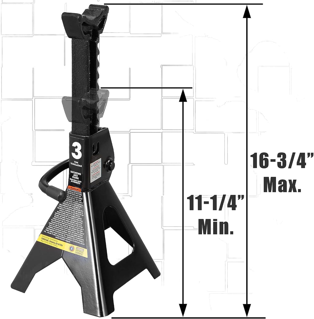 AT43202B Steel Jack Stands: 3 Ton (6,000 lb) Capacity, Black, 1 Pair