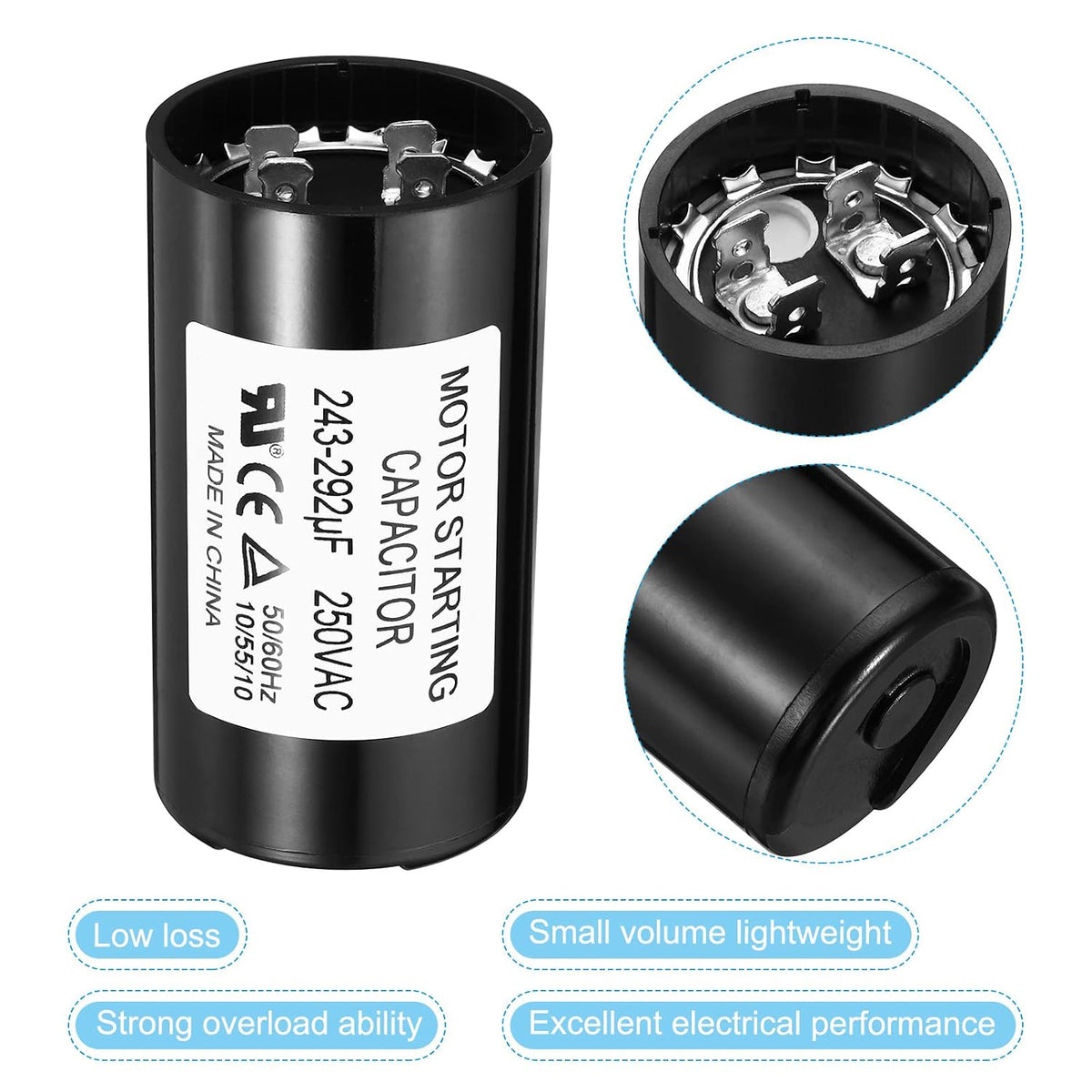 PATIKIL Motor Start Capacitor, 2 Pack 243-292uF/Mfd 250V 50/60Hz CD60 Run Capacitor