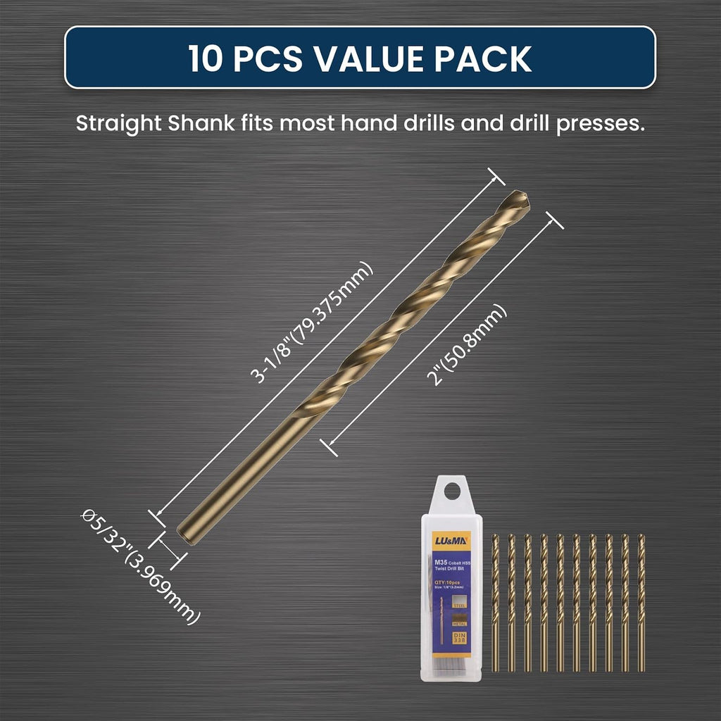 LU&MN M35 Jobber Drill Bits, 5/32", 10 Pcs