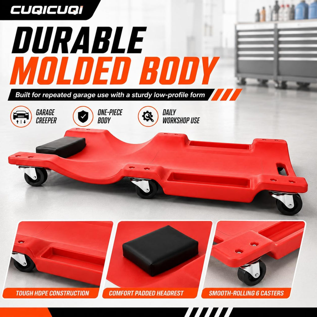 Mechanic Creeper, Low Profile Garage Creeper with Padded Headrest, 6 Swivel Casters, Built-in Tool Trays and Carry