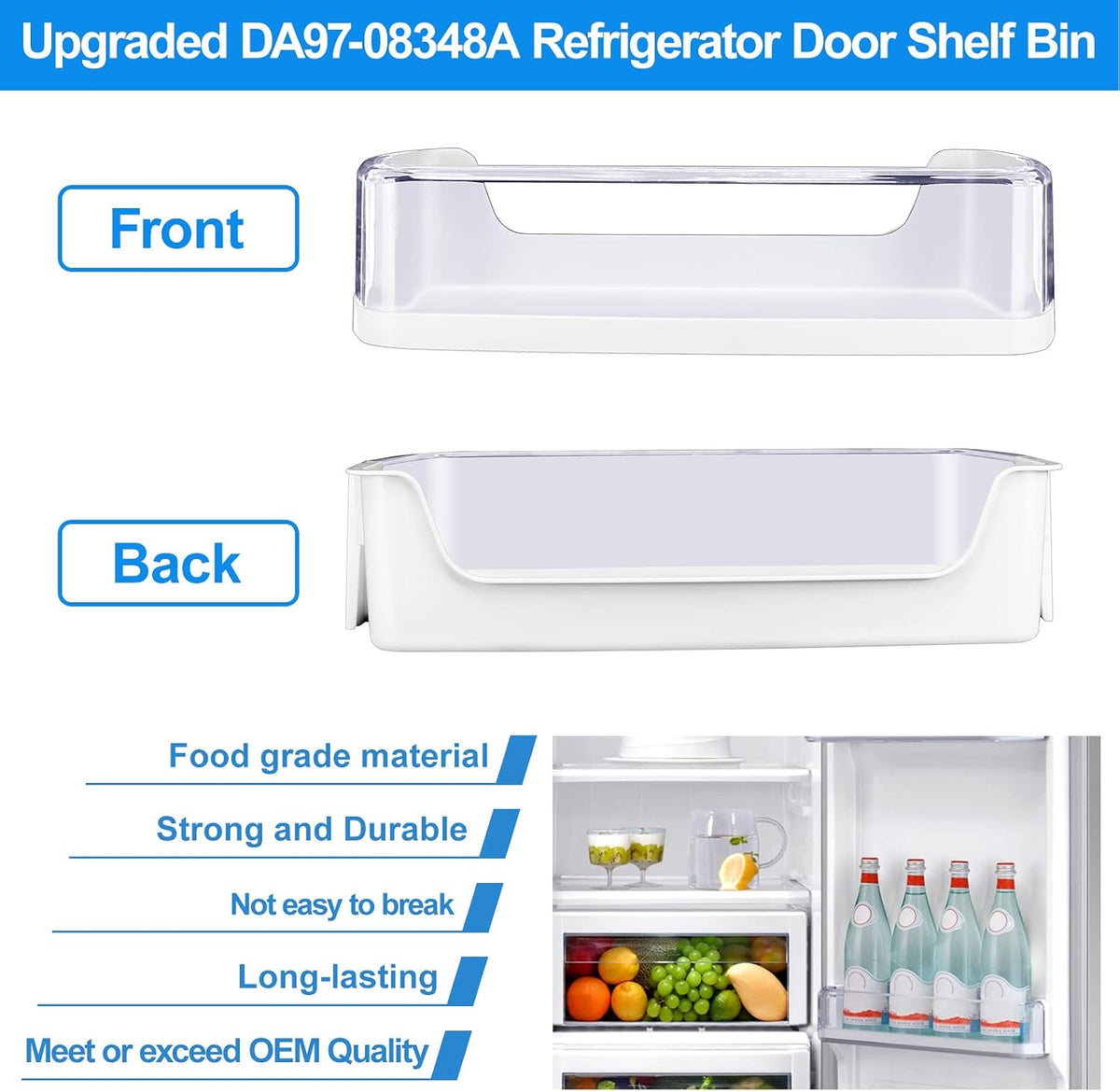 [2 PACK] Upgraded DA97-08348A Refrigerator Door Shelf Bin Replacement for Samsung Refrigerator Parts RS265TDRS RS25H5111BC RS25H5111SR Door Shelf,DA63-05215A for Samsung Fridge Middle Door Shelves
