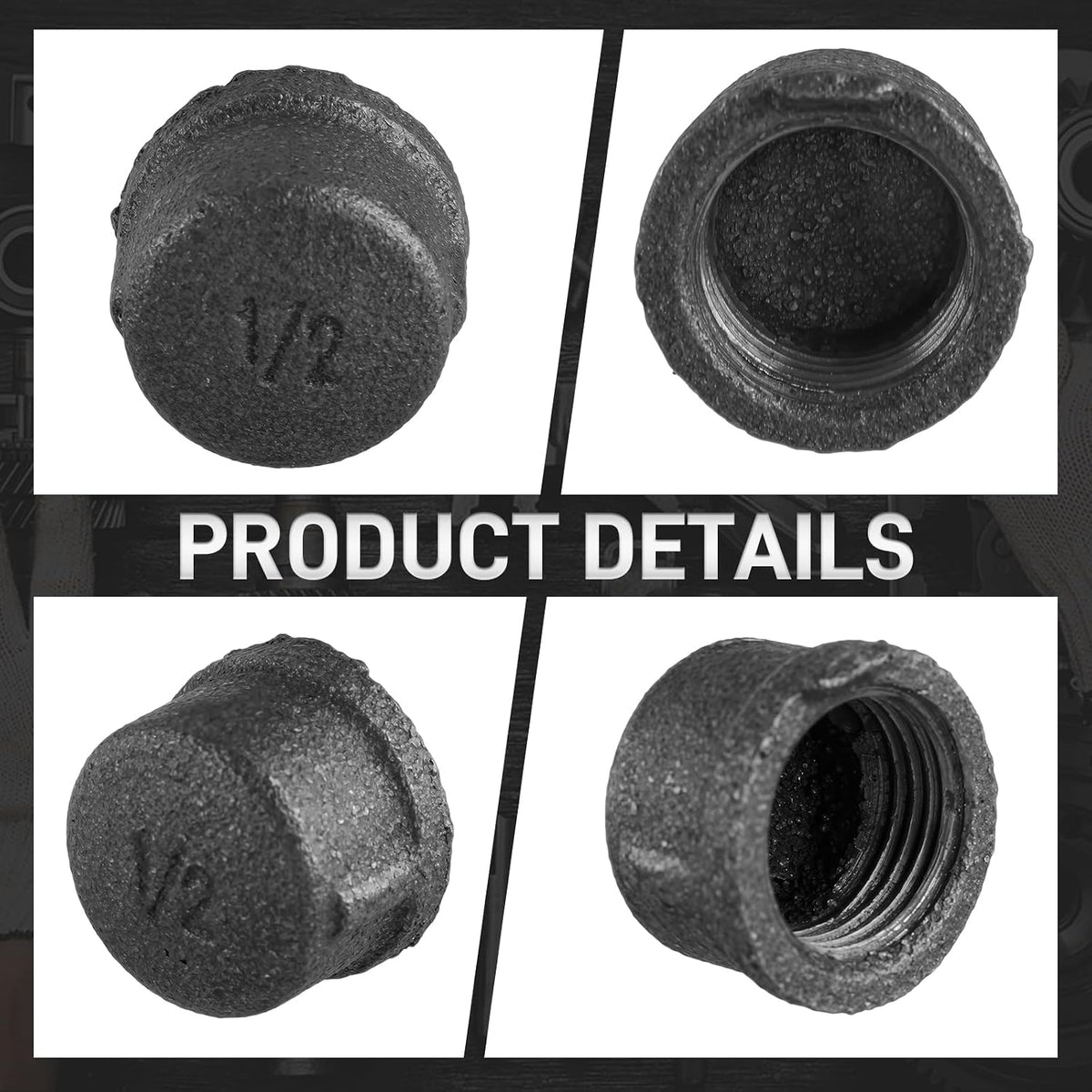 Malleable Iron Cast Pipe Fitting Caps 1/2" Inch Threaded Nipples