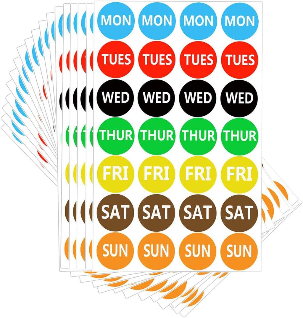 7 Days of The Week Labels Color Coding Dot Round Self Adhesive Stickers,1inch Round Dot