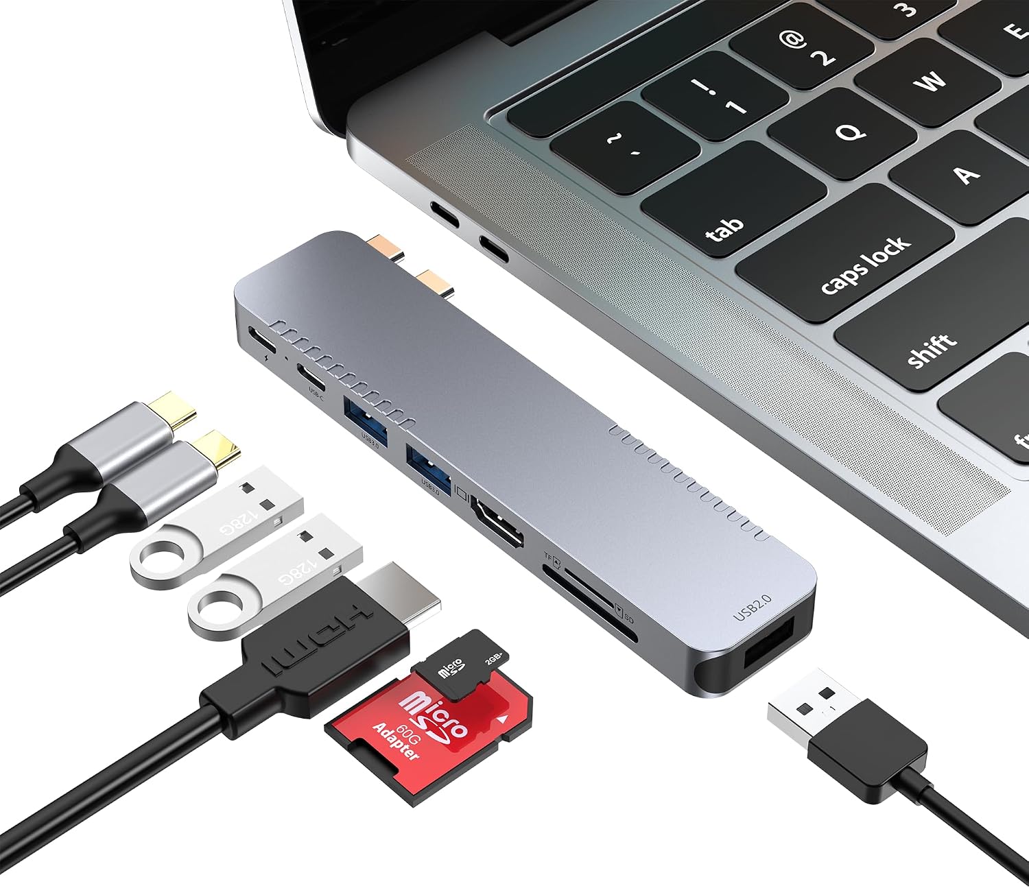 USB C Hub Adapter for MacBook Pro/Air Docking Station 8-in-2 for Mac Book Accessories Dongle HDMI 4K@30Hz