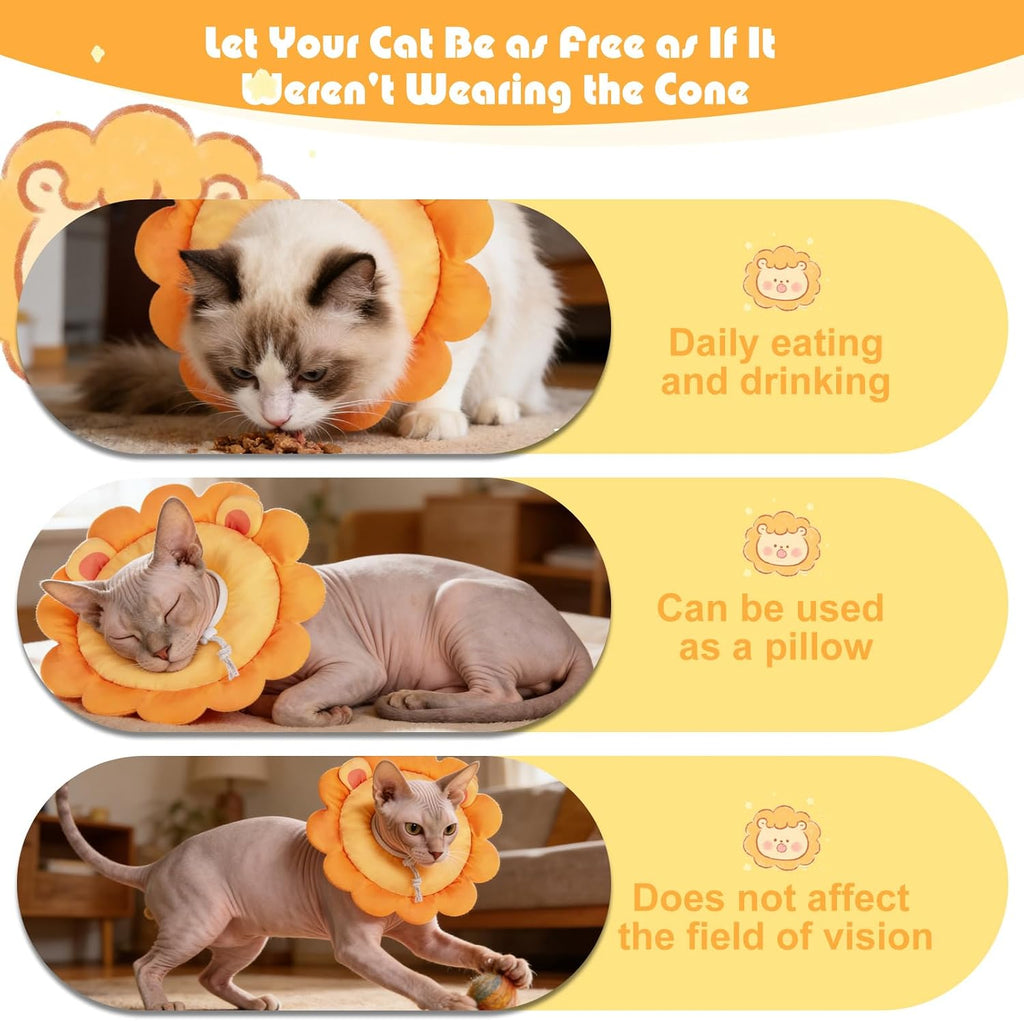 Cat Cone Collar Soft,Adjustable Neck Elizabethan Pet Cone, Lion