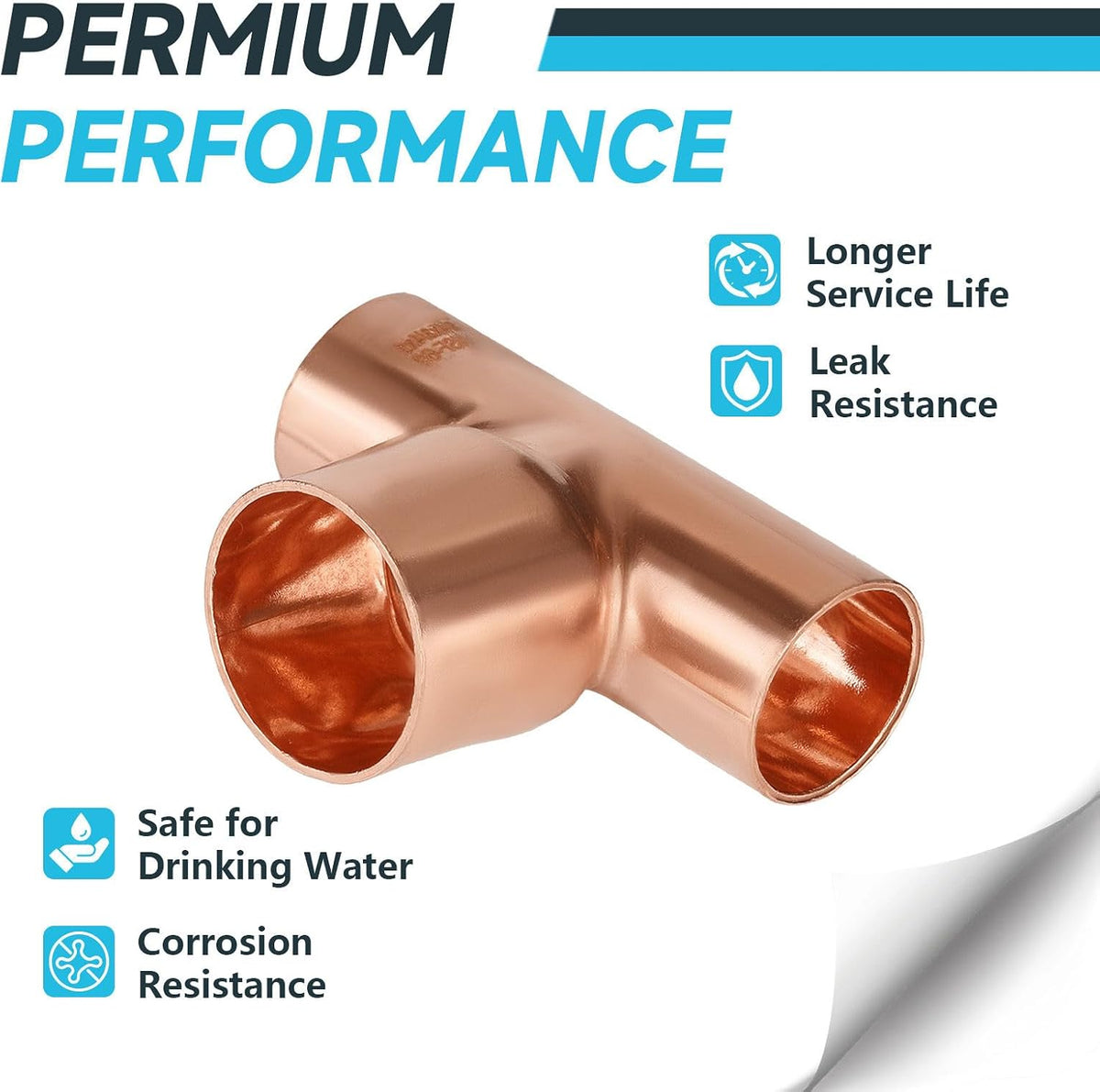 5Pack Seelink 3/4" C x 3/4" C x 1" C Reducing Copper Sweat Tee(COPPER109-5)