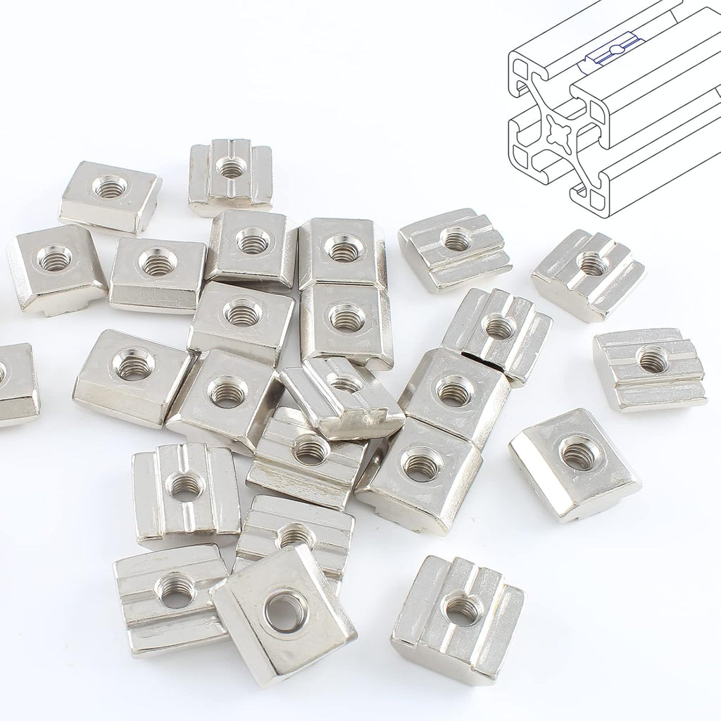 3030 Series Sliding T Nuts, M6 Thread, 8mm T-Slot, 50 Pcs