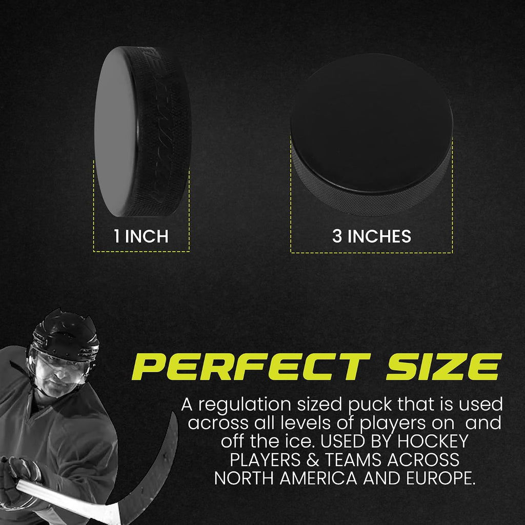 Official Ice Hockey Pucks - Regulation Size Puck with Mesh Carrying Bag - Great for Stick Handling & Training Drills