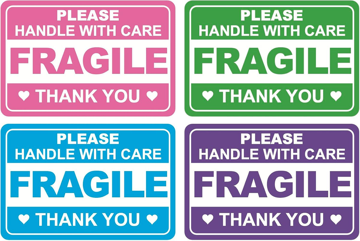 2x3 inch 200 PCS 4 Color Fragile Handle with Care Stickers for Shipping
