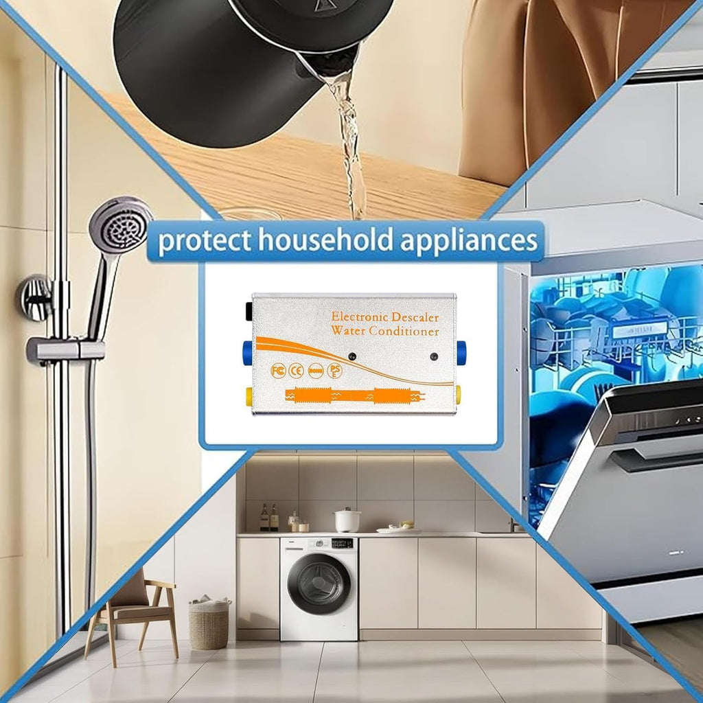 Electronic Water Descaler System, Whole House Water Softener Alternative, No Salt, Limescale Prevention (Sliver)