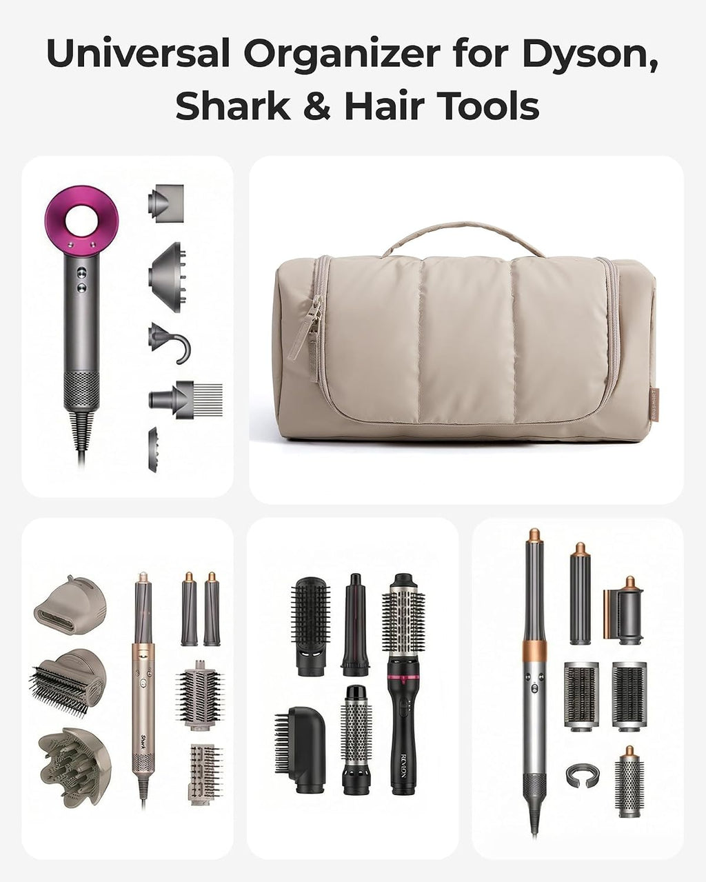 Hair Tool Organizer Travel Bag Compatible with Dyson Airwrap,Shark Hair Dryer, Wide-open Dyson Case with Heat