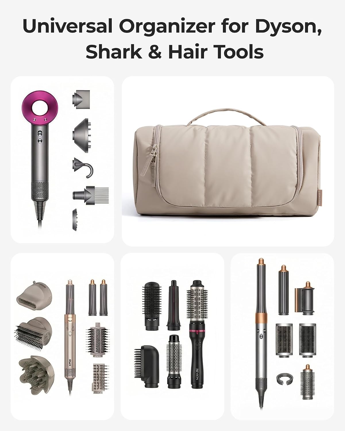 Hair Tool Organizer Travel Bag Compatible with Dyson Airwrap,Shark Hair Dryer, Wide-open Dyson Case with Heat