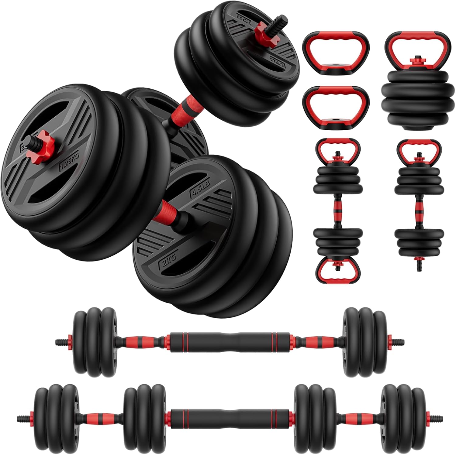 Adjustable Dumbbell Set, 20/30/45/70/90lbs Free Weight Set With Double Locknut, 5-in-1 Dumbbells Set Includes
