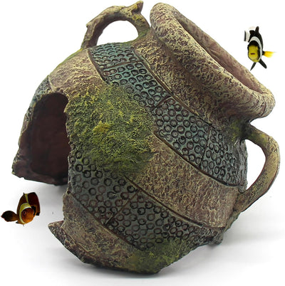 Aquarium Decor Ruins Leaning Vase Hideaway Cave, Betta Fish Tank Accessories for Goldfish, Shrimp, Conch, Cichlid
