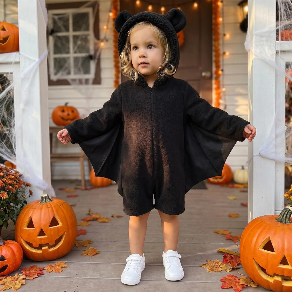 Bat Halloween Costumes for Toddler Baby Boy Girl Kids Jumpsuit 1-6T | Soft Fleece, 3D Ear Design, Attached Cape, Cozy