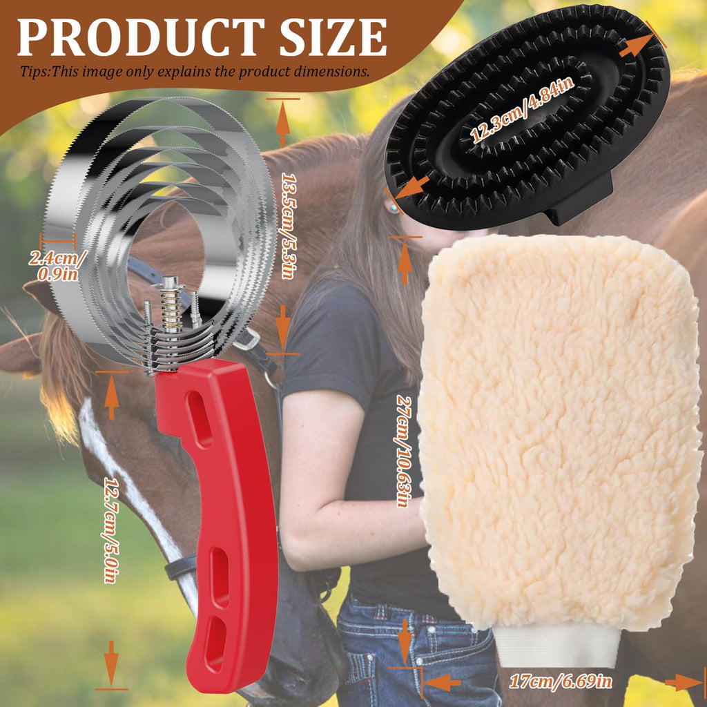 Rubber Curry Comb with Handle, Grooming Brush for Dogs, Cats & Horses