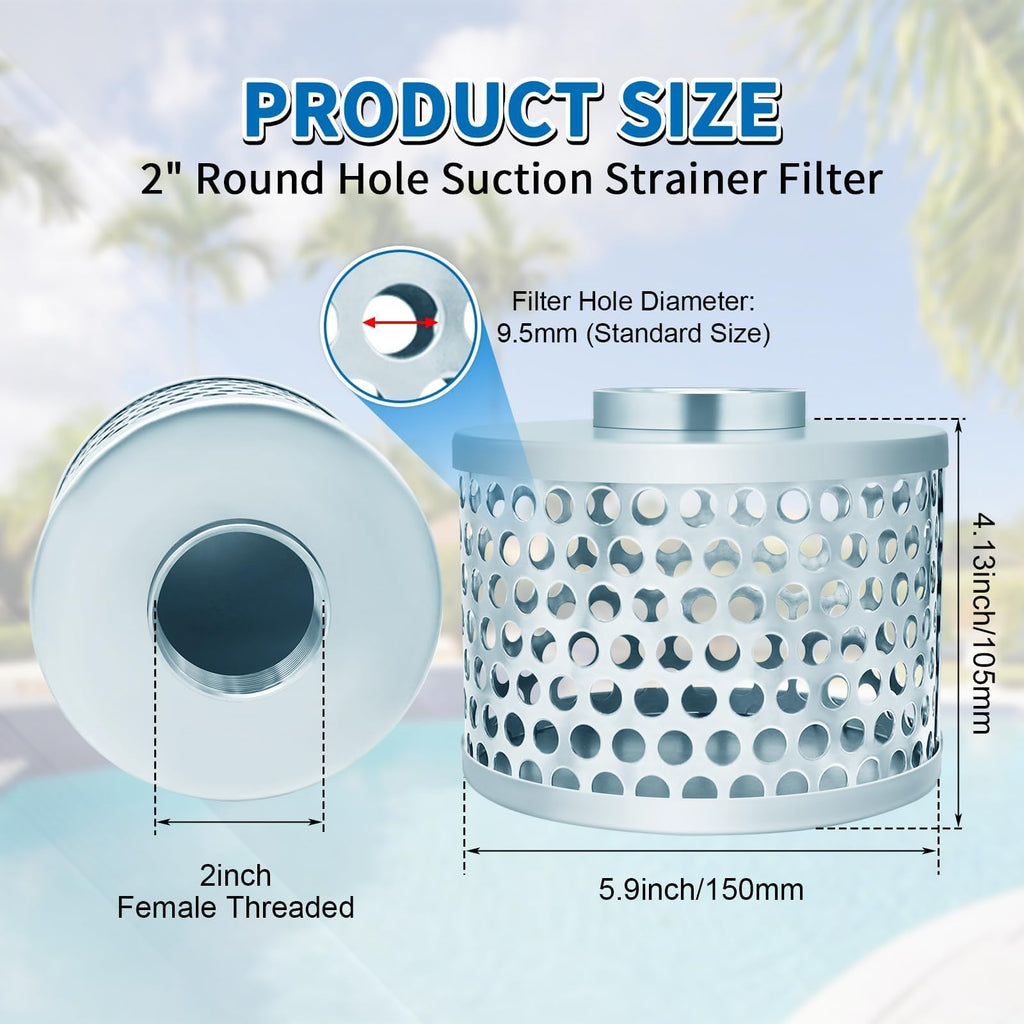 2 Inch Water Pump Suction Strainer, Round Hole Inlet Filter