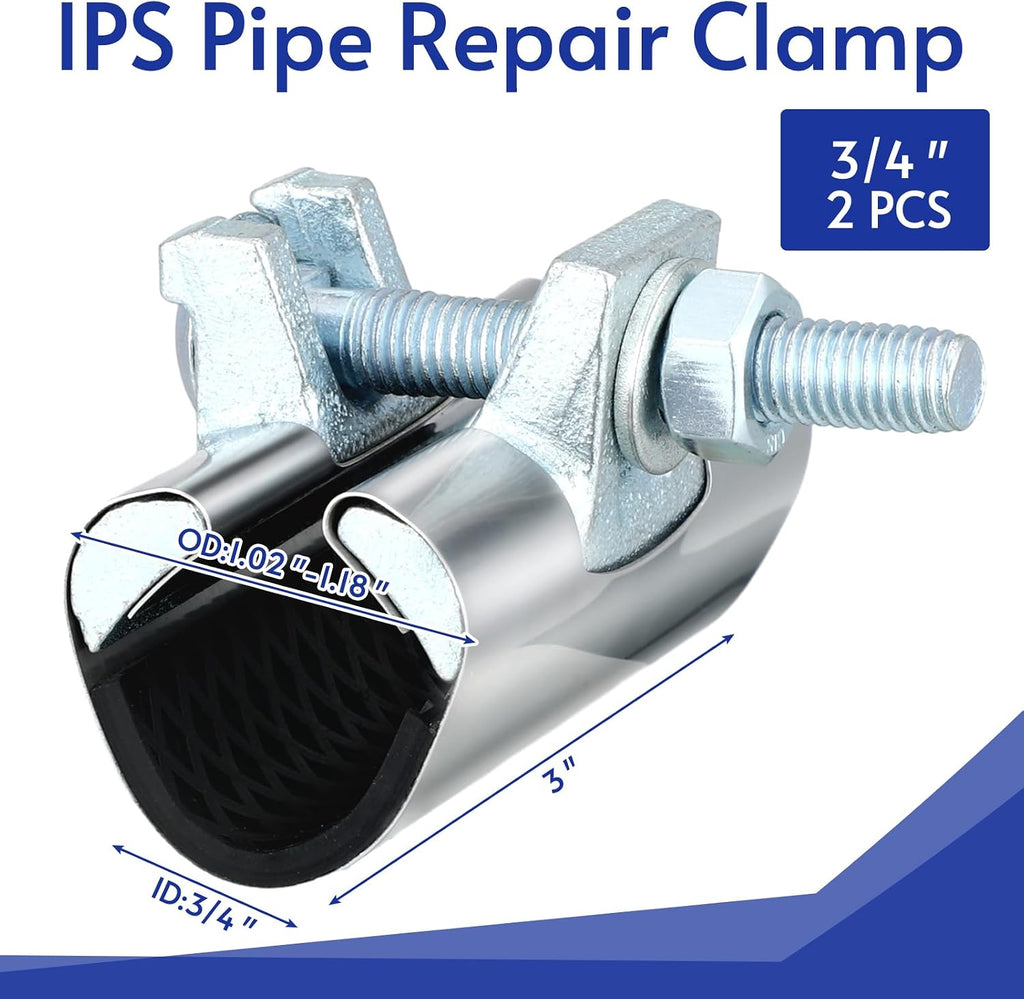 Tandefio 2 Pack Ips Pipe Repair Clamp, 3” Long, Stainless Steel, 3/4 Inch