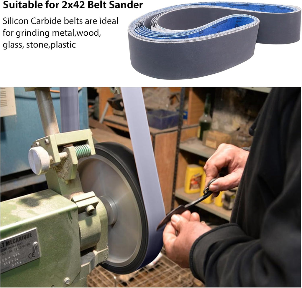 2 x 42 Inch Silicon Carbide Sanding Belts, 15 Pack
