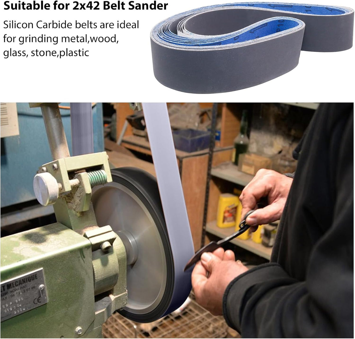2 x 42 Inch Silicon Carbide Sanding Belts, 15 Pack