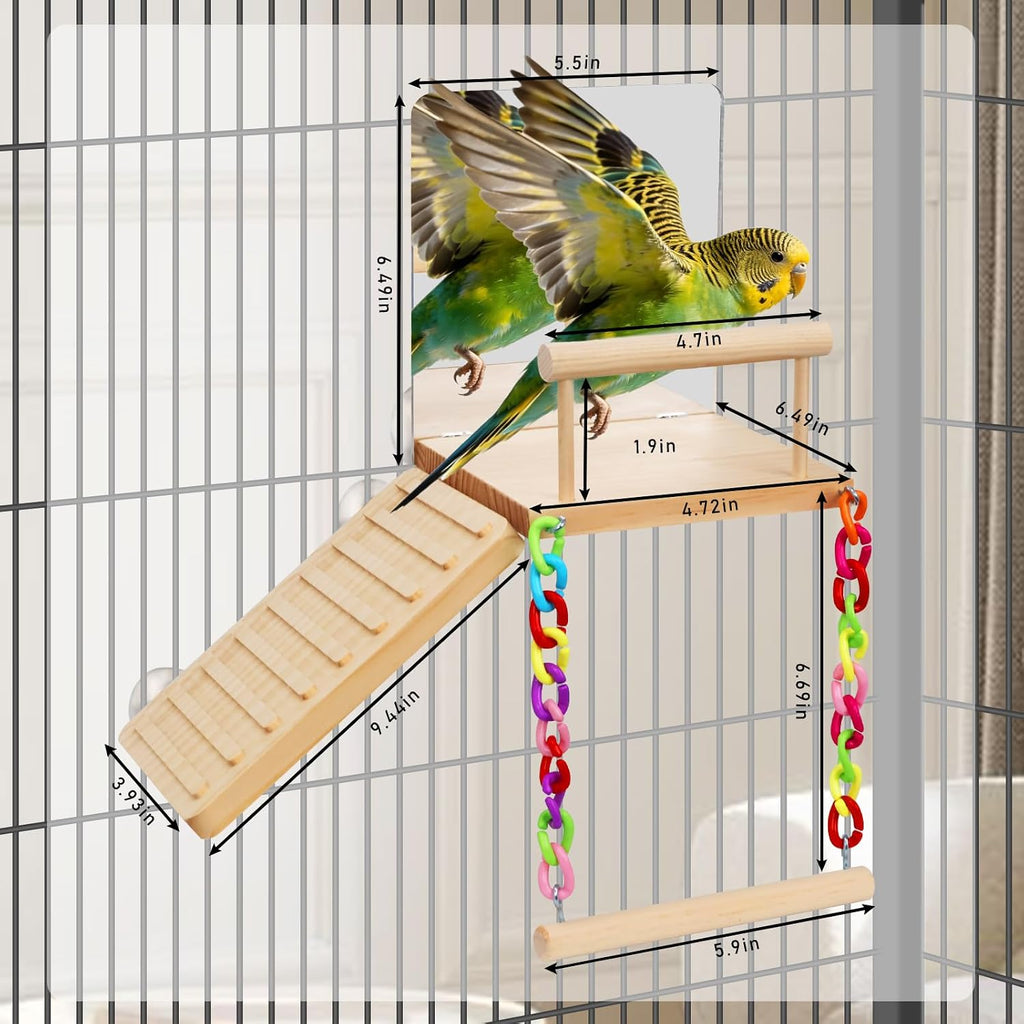 Bird Perches Swing Platform with Bird Mirror Birds Ladder Toys | Climbing Ladder Cage Accessories for Cocktail