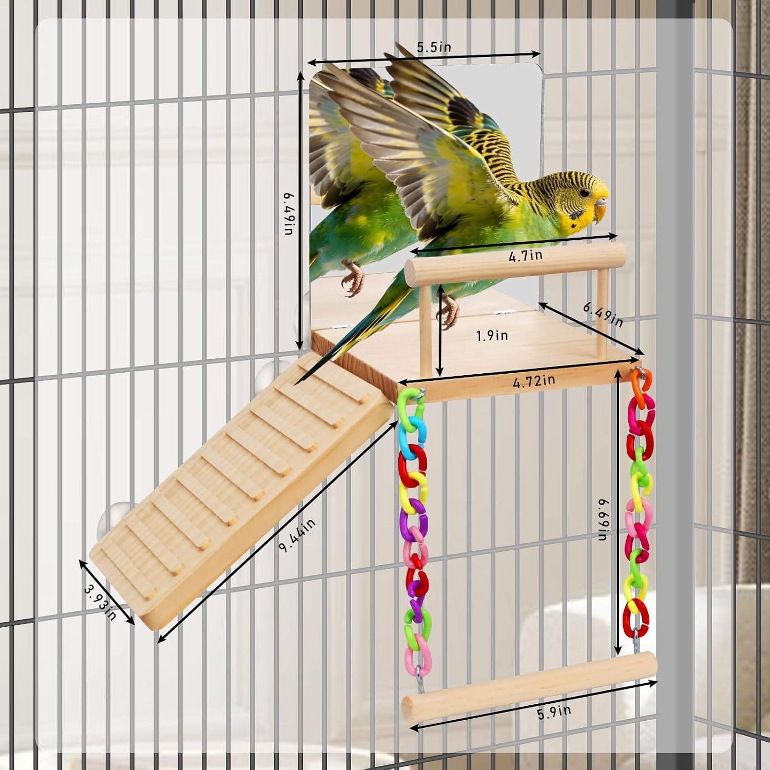 Bird Perches Swing Platform with Bird Mirror Birds Ladder Toys | Climbing Ladder Cage Accessories for Cocktail